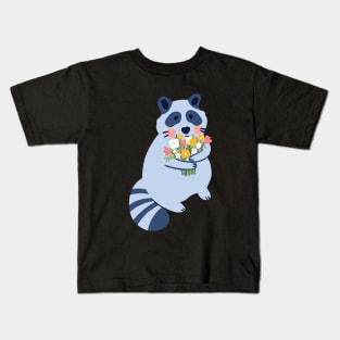 Raccoon with flowers Kids T-Shirt